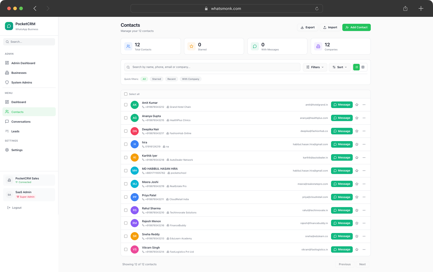 WhatsApp CRM dashboard preview
